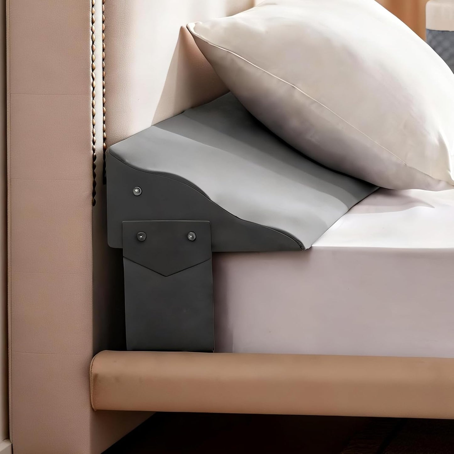Twin Size Bed Wedge Pillow for Headboard – Mattress Gap Filler Wedge (0–8"), Close Gap Between Headboard and Mattress, Stop Pillows Falling, Wave Wedge, Large Bed Pillow, Gray (39"x10"x6")