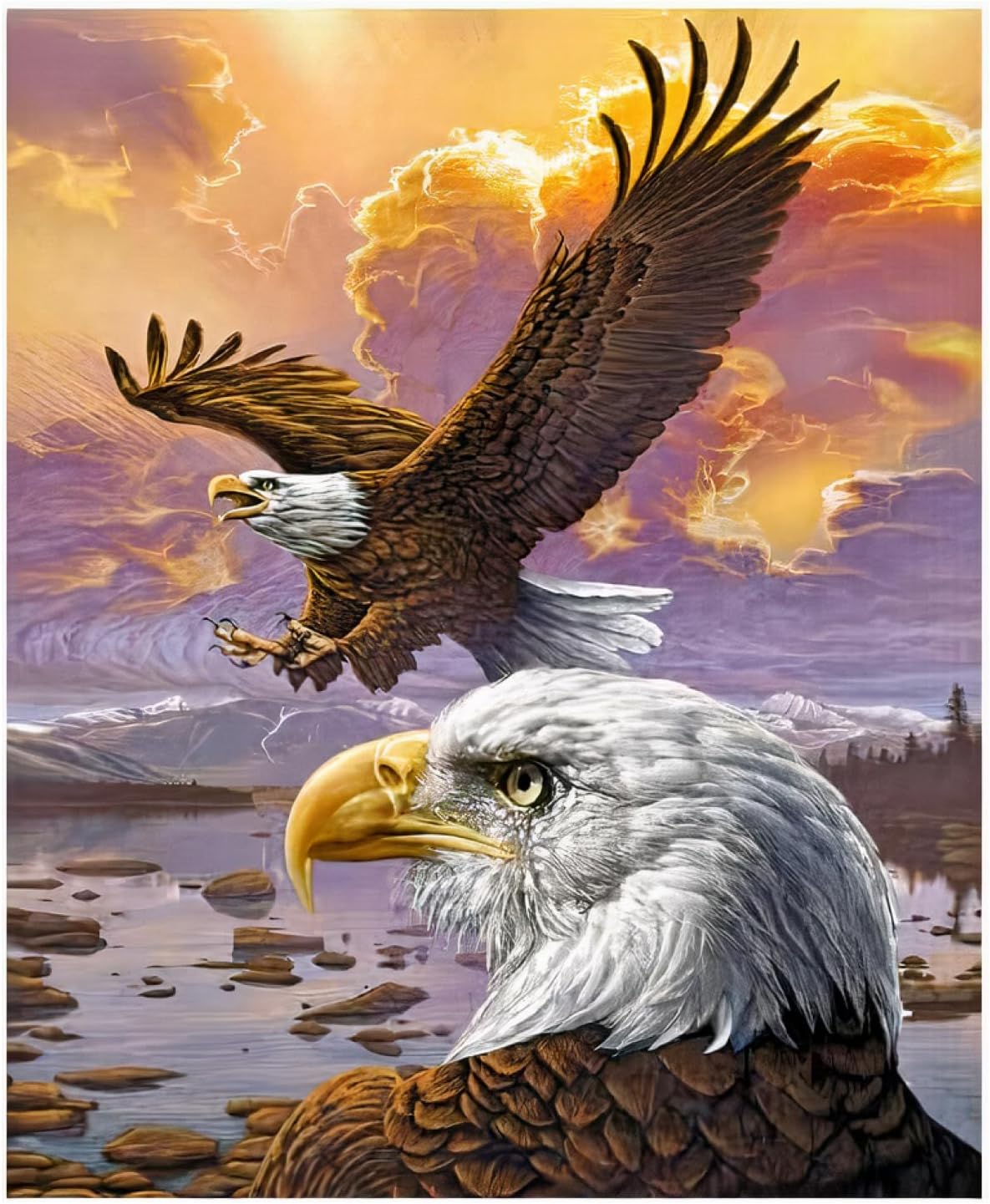 Dawhud Direct Eagle Fleece Throw Blanket, 50" x 60", Flying Eagle Print, Super Soft Plush, Unisex, Iii Eagle Clouds Color