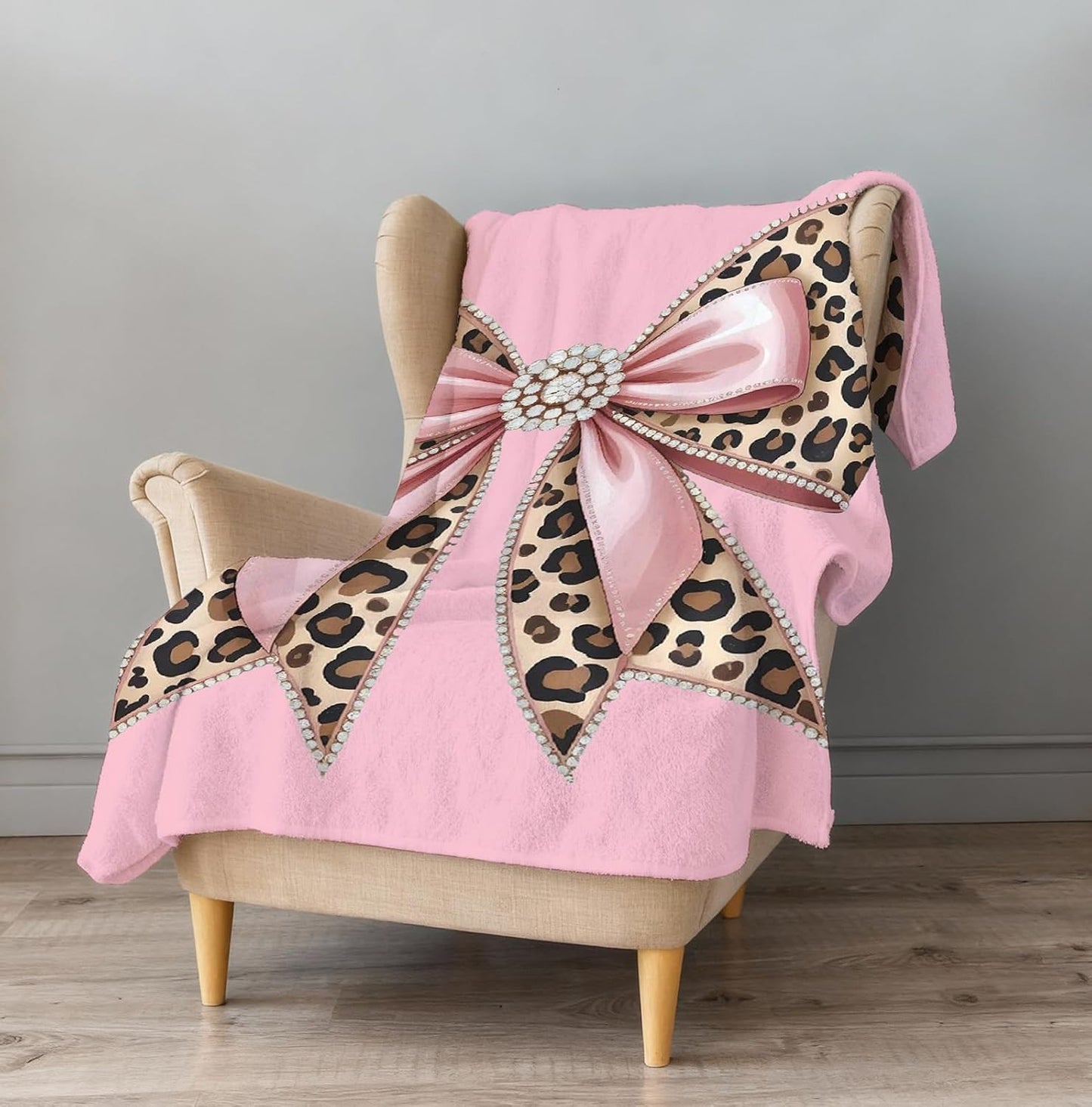 Trendy Pink Cheetah Print Bow Throw Blanket, Pink Coquette Room Decor, Funky Y2k Girly Leopard Blanket for Girls Dorm Home Bedroom Living Room Couch Bed Sofa Decoration, 50x60 Inches