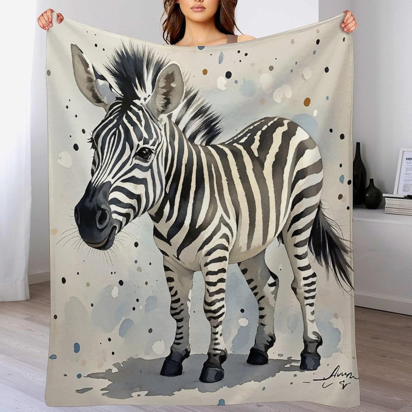 Cute Zebra Watercolor Blanket Super Soft Lightweight Throw Blanket Cute Cozy Warm Bed Blanket Decorative Fuzzy Blanket All-Season Home Decor Gift for Sofa Couch Living Room 60"*80"（150 * 200cm）