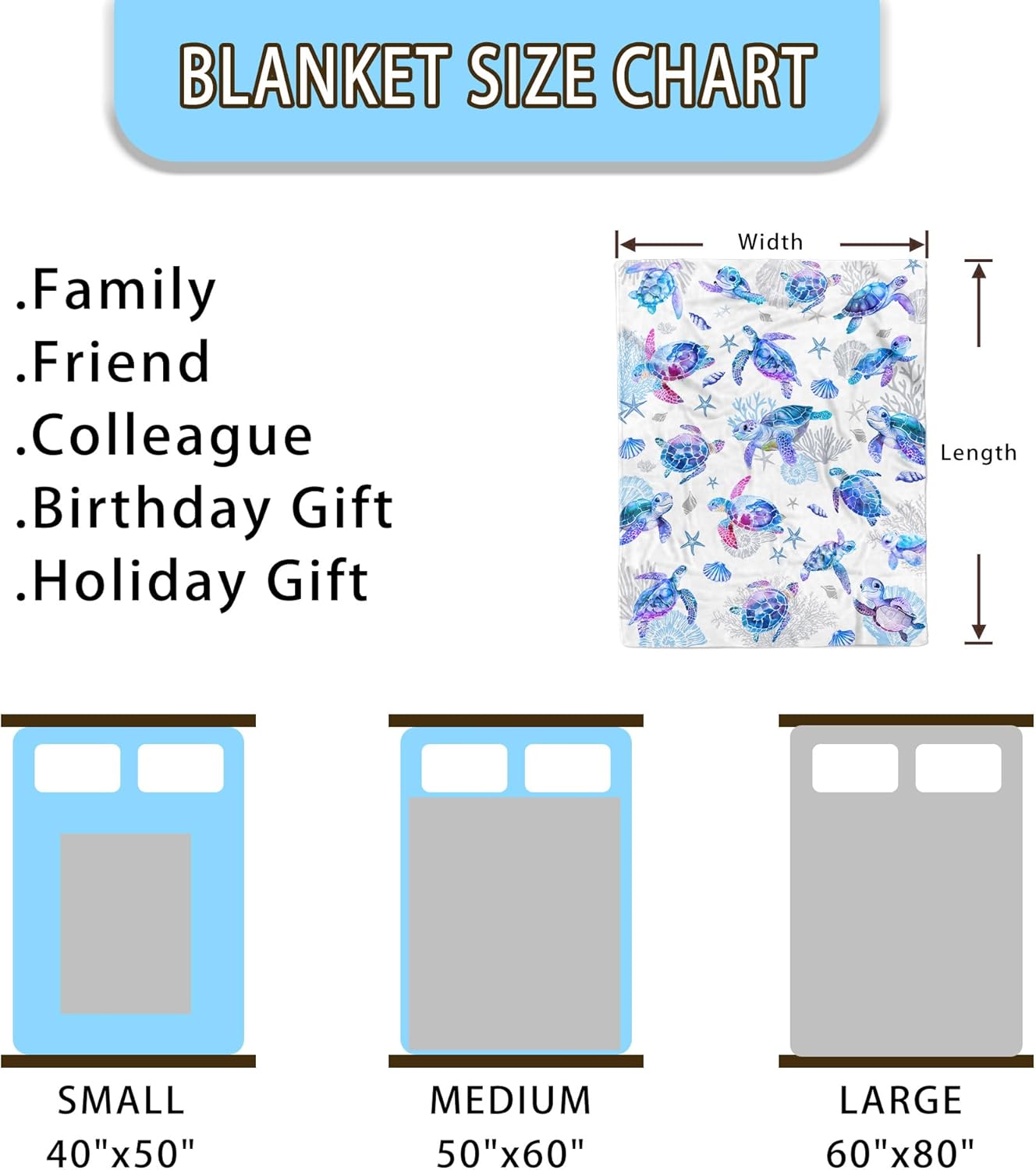 Sea Turtle Blanket Gifts Soft Flannel Turtles Loves Throw Blanket Bedding Decor Ocean Turtle Gifts Stuff Merch for Kids Adults 50"x40" Blue-Turtle