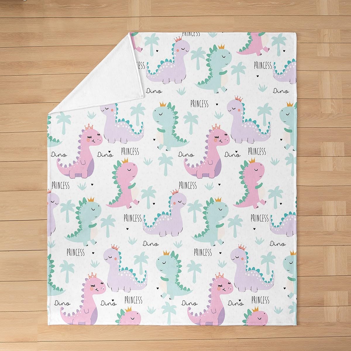 Kids Dinosaur Throw Blanket Girls Kawaii Dino Princess Fleece Blanket Lightweight Cartoon Watercolor Dinosaur Hand Painted Flannel Blanket Home Room Decor Boys Jungle Animal Fuzzy Blanket Purple,Throw