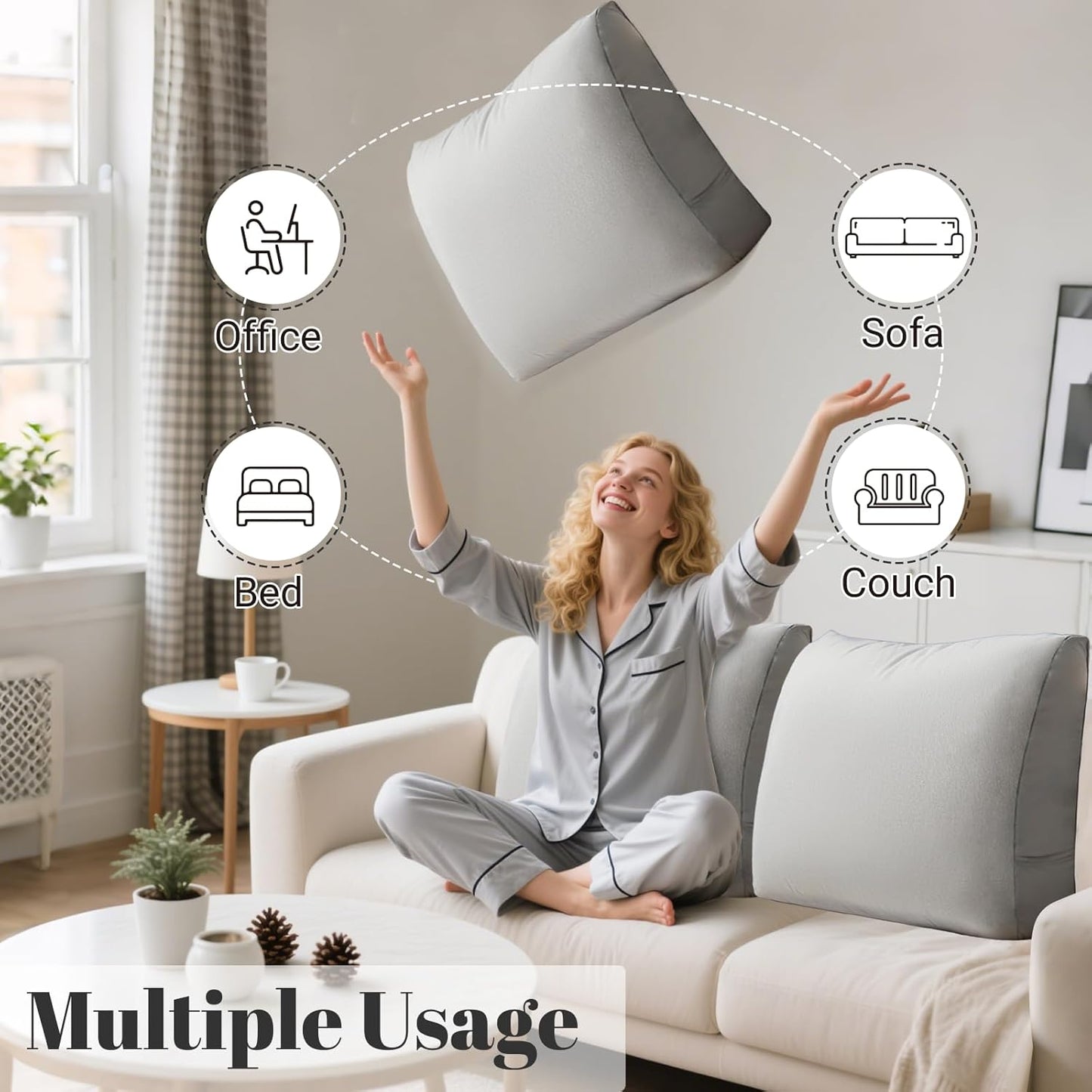 Back Support Pillow for Couch – Bed Rest Back Pillow with Removable Cover, Comfortable Back Pillows for Sitting in Bed or Sofa for Living Room, Bedroom, and Home Decor