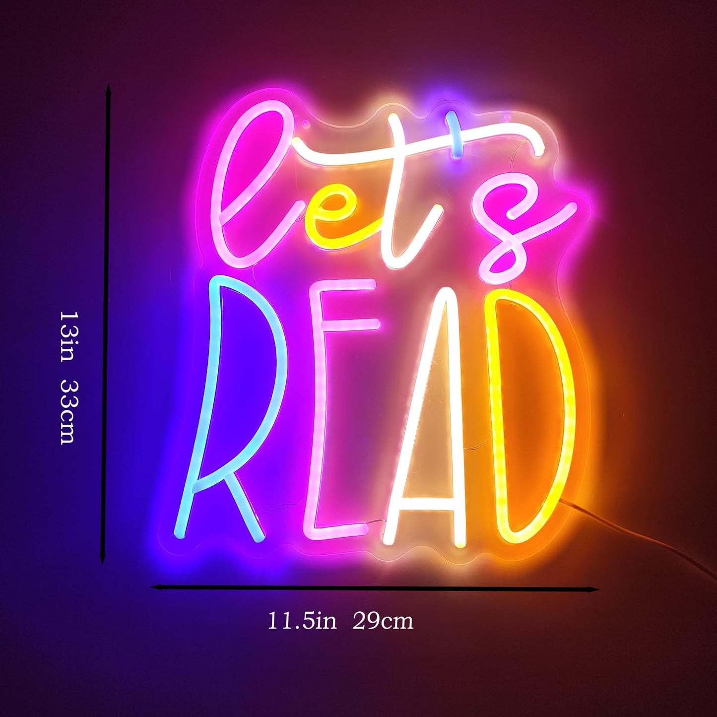 LED Neon Sign Let's Read 13"x11.4" USB Powered Dimmable Purple Pink Gradient Classroom Library Reading Corner Decoration Motivational Gift for Teachers Students Book Lovers