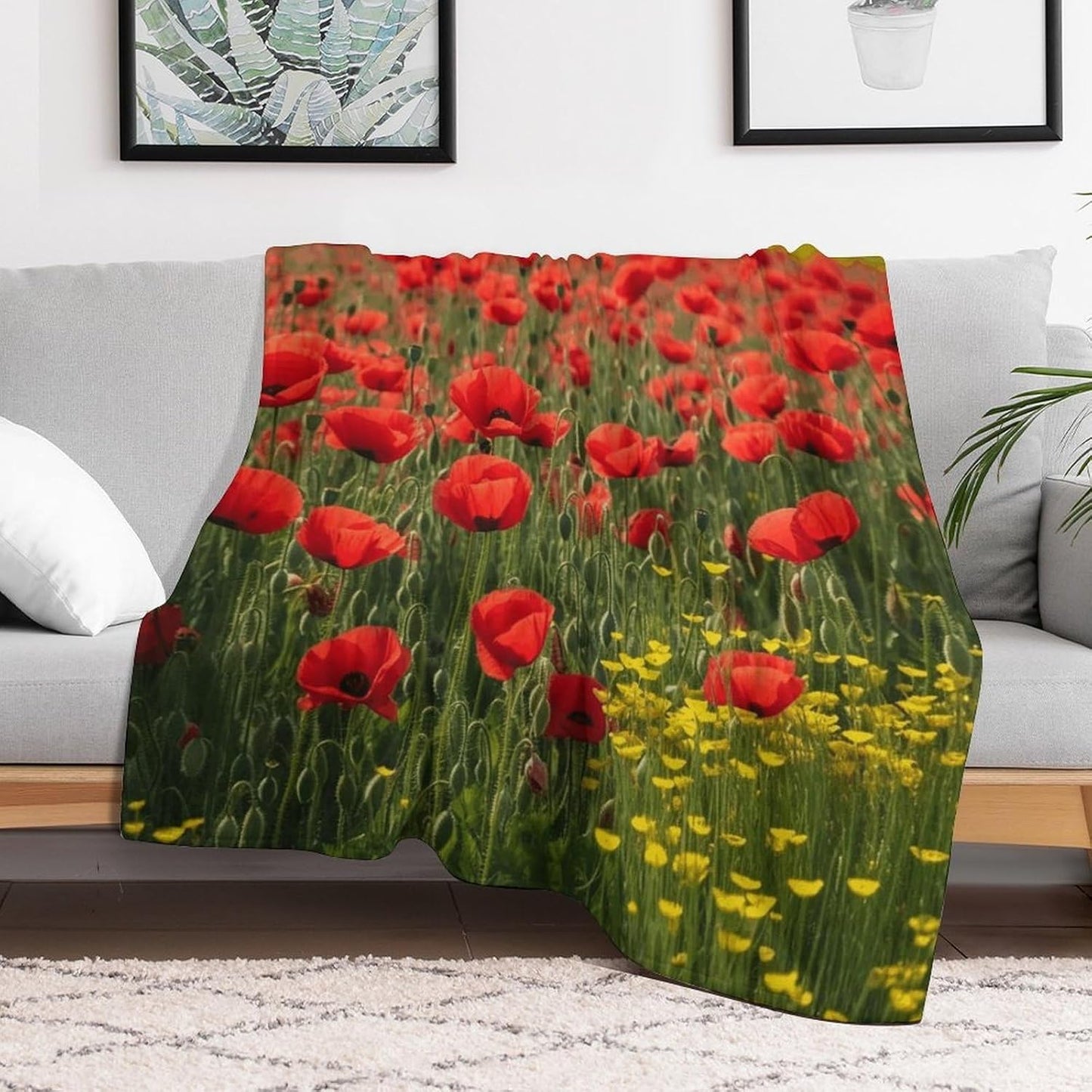 Red Poppy Field Farm Meadow Landscape Throw Blanket for Couch Super Soft Warm Lightweight Throw Blankets Cozy Flannel Bed Blanket Cute Decorative Blankets for All Seasons Home Decor Gift 30"*40"（76*10