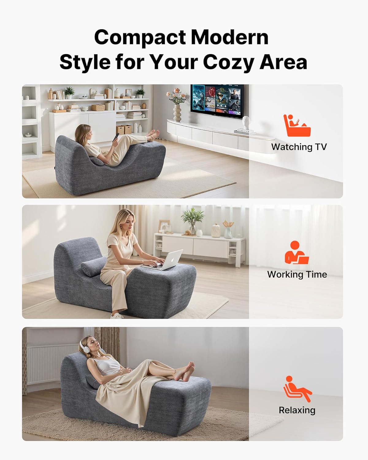 VEVOR Yoga Chair Chaise, Ergonomic Chaise Lounge Chair for Yoga, Modern Boneless Curved Foam Lounge Indoor for Massage, Stretching, Relaxation, Exercise, Used in Living Room, Bedroom, Balcony, Grey