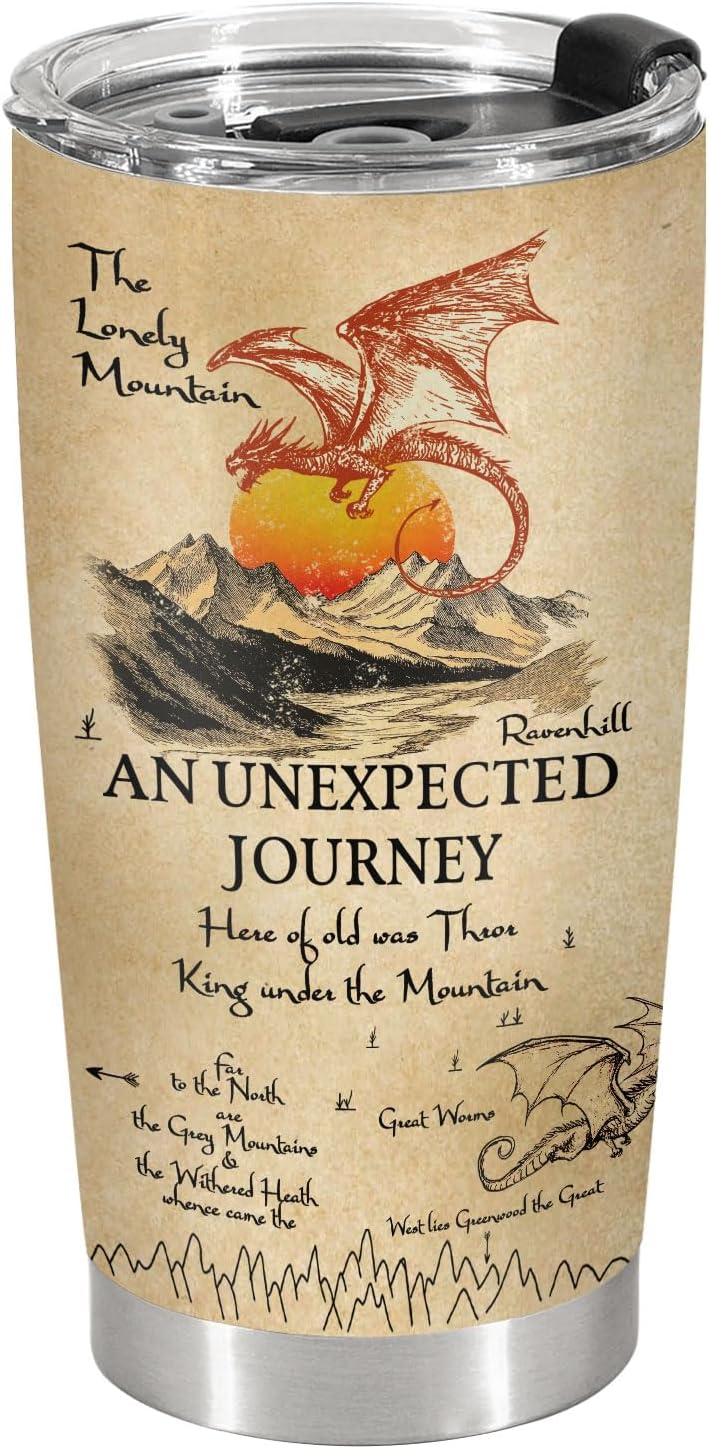 Fantasy Dragon Map Tumbler – Epic Journey Inspired Stainless Steel Travel Mug with Lid, Bookish Fan Gift for Men and Women