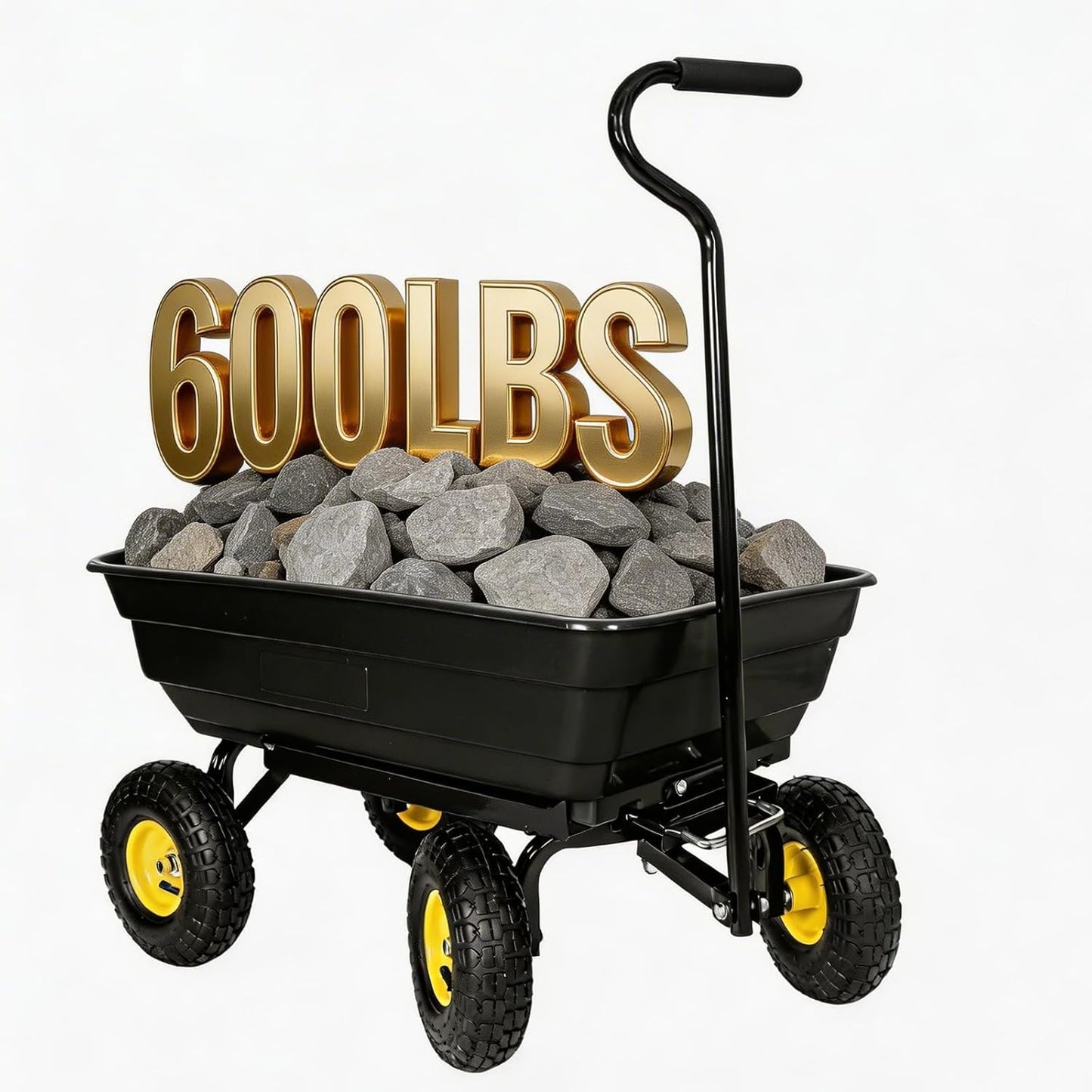 Heavy Duty Garden Dump Cart - 600lbs Load Capacity, 10" All-Terrain Wheels, Quick-Release System, Durable Poly Bed, 180° Rotating Handle, Yard Cart for Landscaping, Farm, and Outdoor Work
