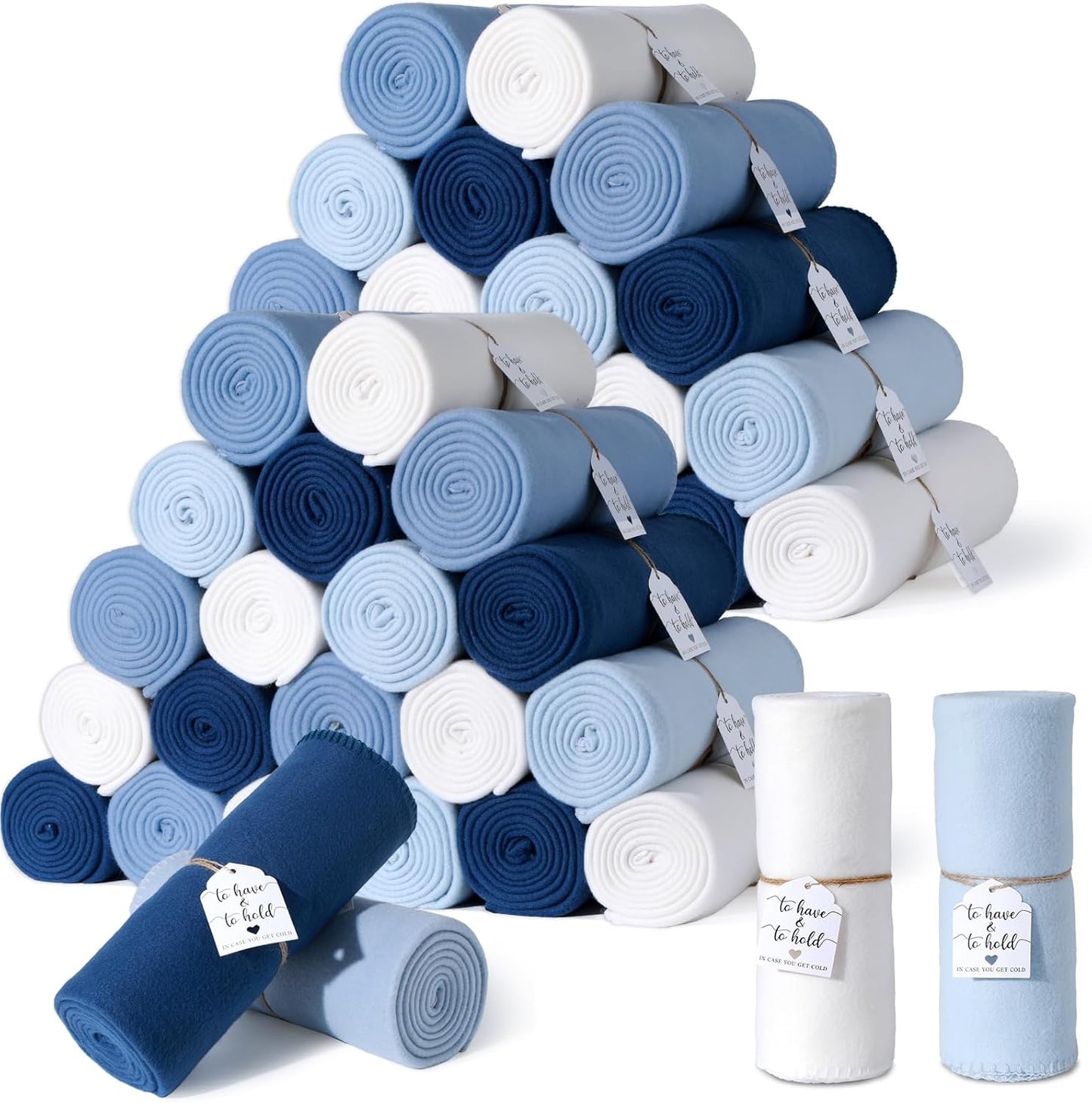 48 Pack Wedding Fleece Blankets Bulk 50 x 60 Inch Soft Lightweight Throw with to Have to Hold Card for Guests Lap Sleepover Spa Slumber Favors Gifts for Seasons (Gradient Blue)