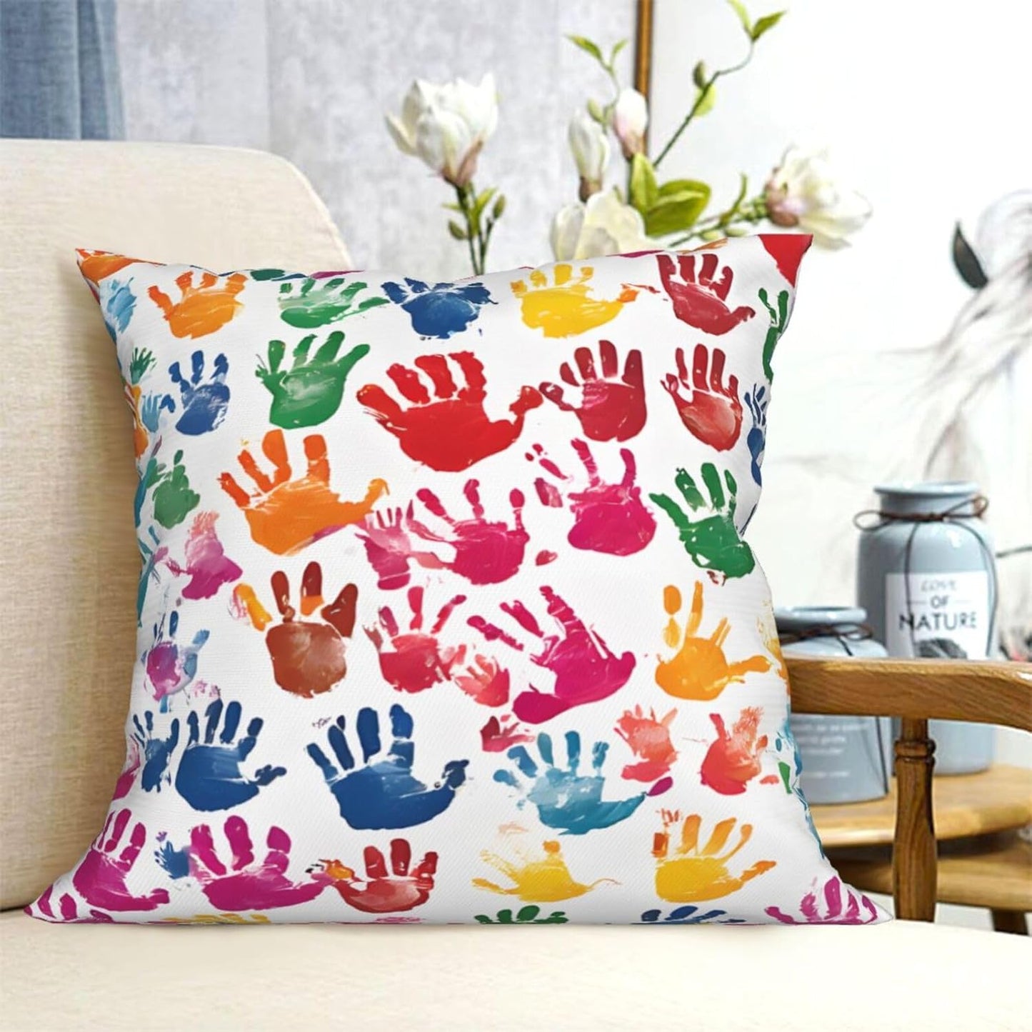 All-Season Square Pillow Covers 18"X18", Hand, Decorative Throw Pillow Covers for Sofa Bed Couch, Hidden Zipper Cushion Cover, Square Lumbar & Accent Pillowcases for Home Decor