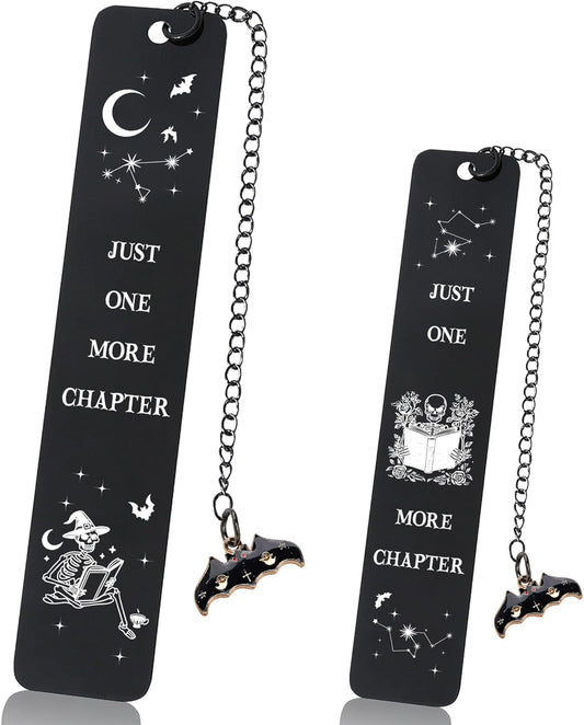 Gothic Skeleton Metal Bookmark Gifts - Just One More Chapter Bookmarks for Readers, Funny Book Lover Present for Birthday Halloween Christmas Graduation (Black)