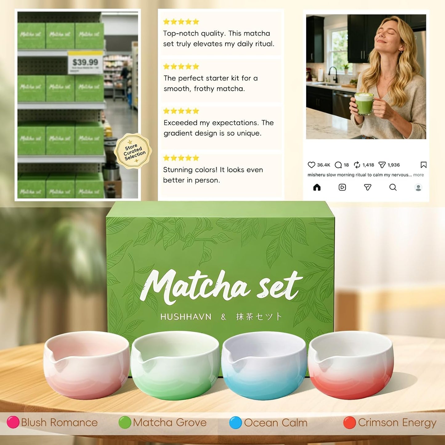 Matcha Whisk Set, Ceramic Matcha Set Includes Bowl & Holder, Bamboo Whisk (Chasen), Scoop, Spoon and Sifter, 6PCS Matcha Kit Covers Everything Needed for Making Matcha (Pink)