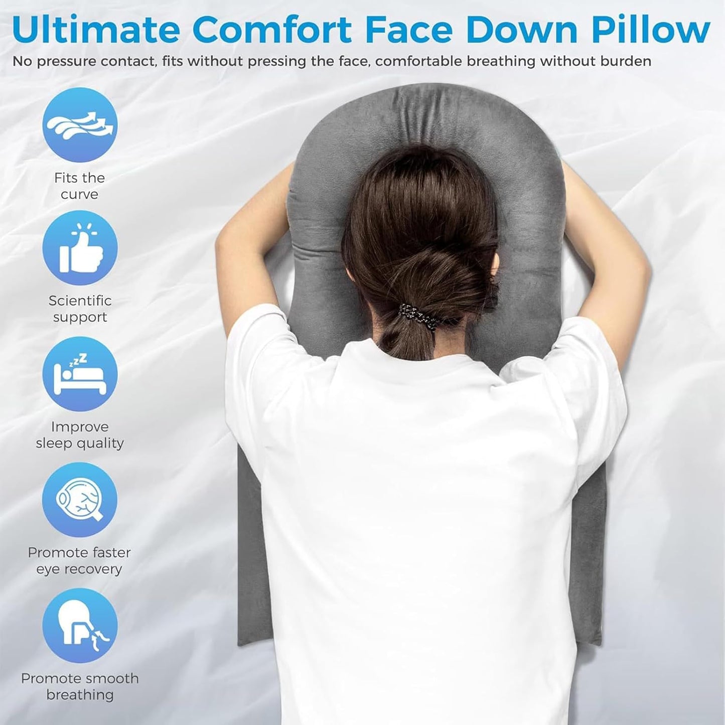 Sleeping Face Pillow, 69.85x46.99cm Soft Breathable Polyester Cushion for Face Down Recovery, Comfort, Relaxation, Home, Spa, Travel, Rest Use