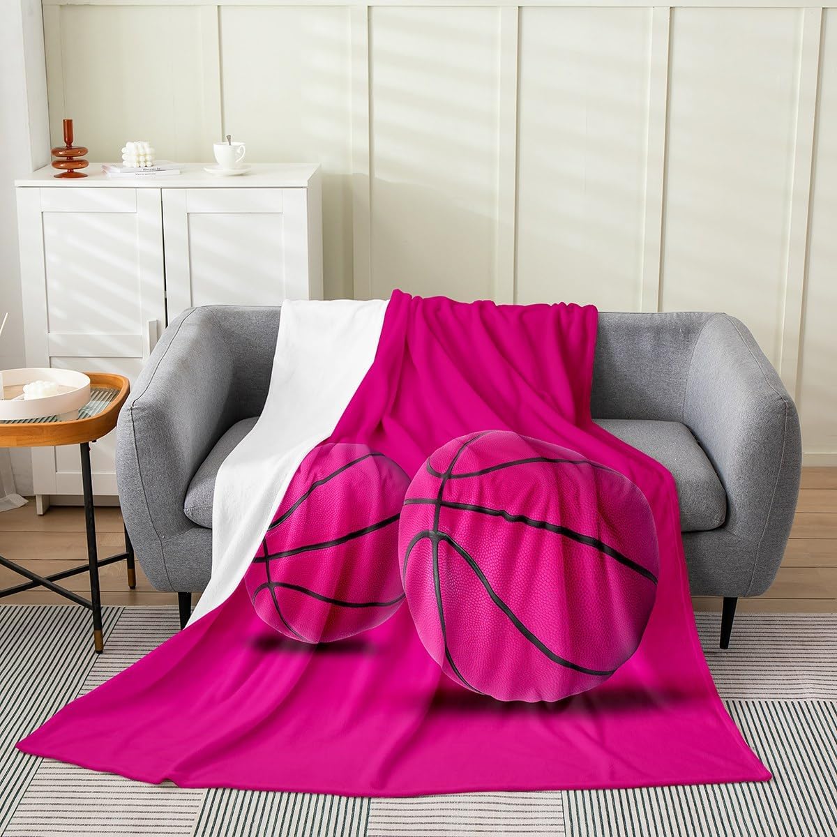 Castle Fairy 3D Basketball All Season Bed Blanket,Pink Ball Sports Games Fleece Throw Blanket for Kids Teens Boys Girls,Fashion Modern Plush Blanket Couch Sofa Decor, Twin 60"x80"