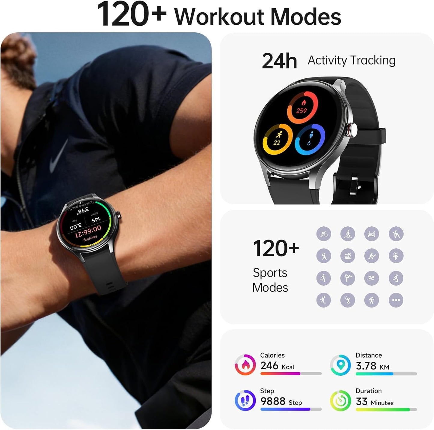 Smart Watch for Men,1.57inch AMOLED Touchscreen Fitness Watch for iPhone & Android,Heart Rate/Sp02/Sleep Monitor,110+ Sport Modes IP68 Waterproof Bluetooth Calls,2 Bands (Black, 1.57)