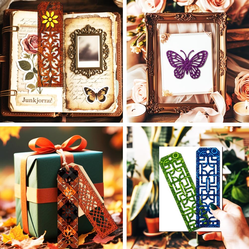MAYJOYDIY Retro Bookmark Metal Die Cuts Page Marker Butterfly Cutting Dies Floral Engraving Embossing Stencils Scrapbooking Tool for DIY Craft Card Making Album Gift Decor