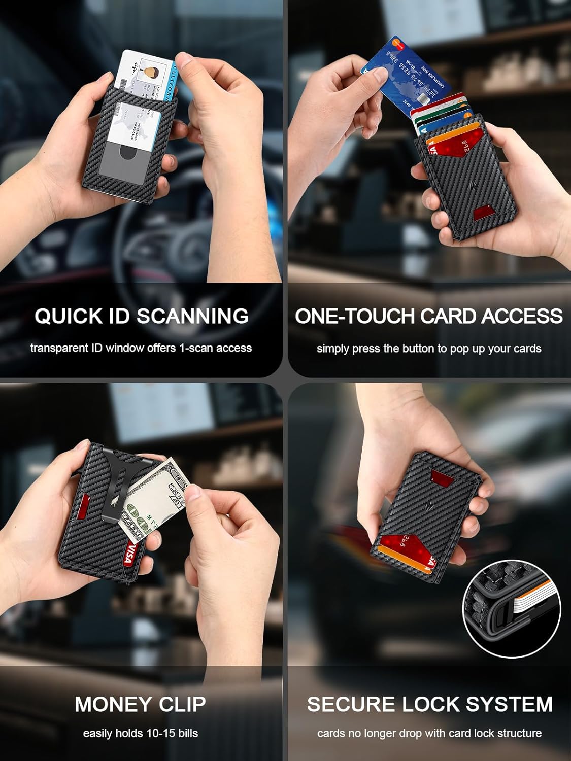 Wallet for Men，Slim Minimalist Wallet with Money Clip ＆ ID Window, RFID Blocking Pop-Up Credit Card Holder，Smart Auminum Mens Wallet Holds 9-13 Cards, Front Pocket Bifold (Magnetic Closure, Gift Box)