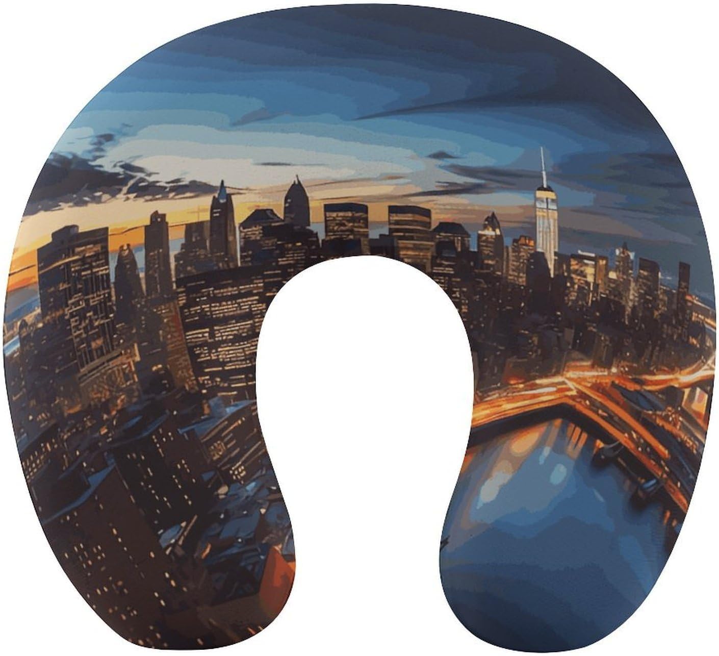 New York City Scenery Neck Pillow Memory Foam U Shaped Pillows Portable Pillows for Shoulder Travel Head Support Pillow with Concealed Zipper for Airplane Car Home Office