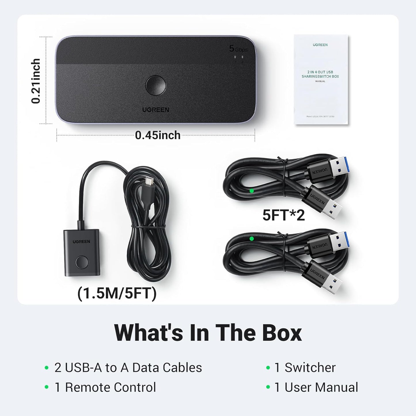 UGREEN USB 3.0 Switch 2 Computers Sharing USB C & A Devices, 4 Port USB Switcher Sharing Keyboard and Mouse, Printer/Scanner USB Switch Hub for Two Computers with 2 USB3.0 Cables and Controller