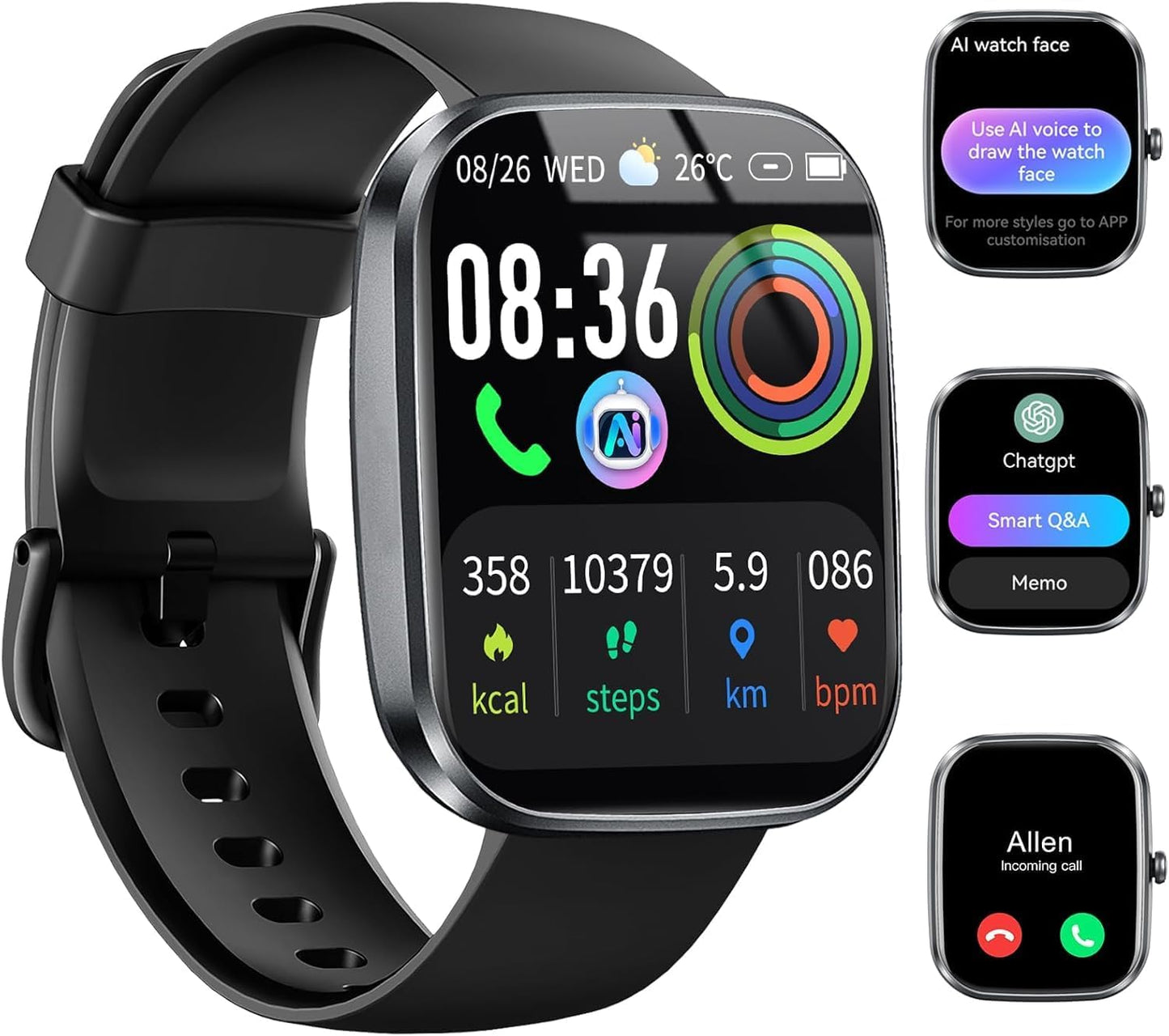 AI Smart Watch with ChatGPT, 1.91" Bluetooth Calling Smartwatch for Men Women, 110+ Fitness Modes Activity Tracker, Sleep/Heart Rate/Calorie Monitor, IP68 Waterproof Step Counter for Android iOS