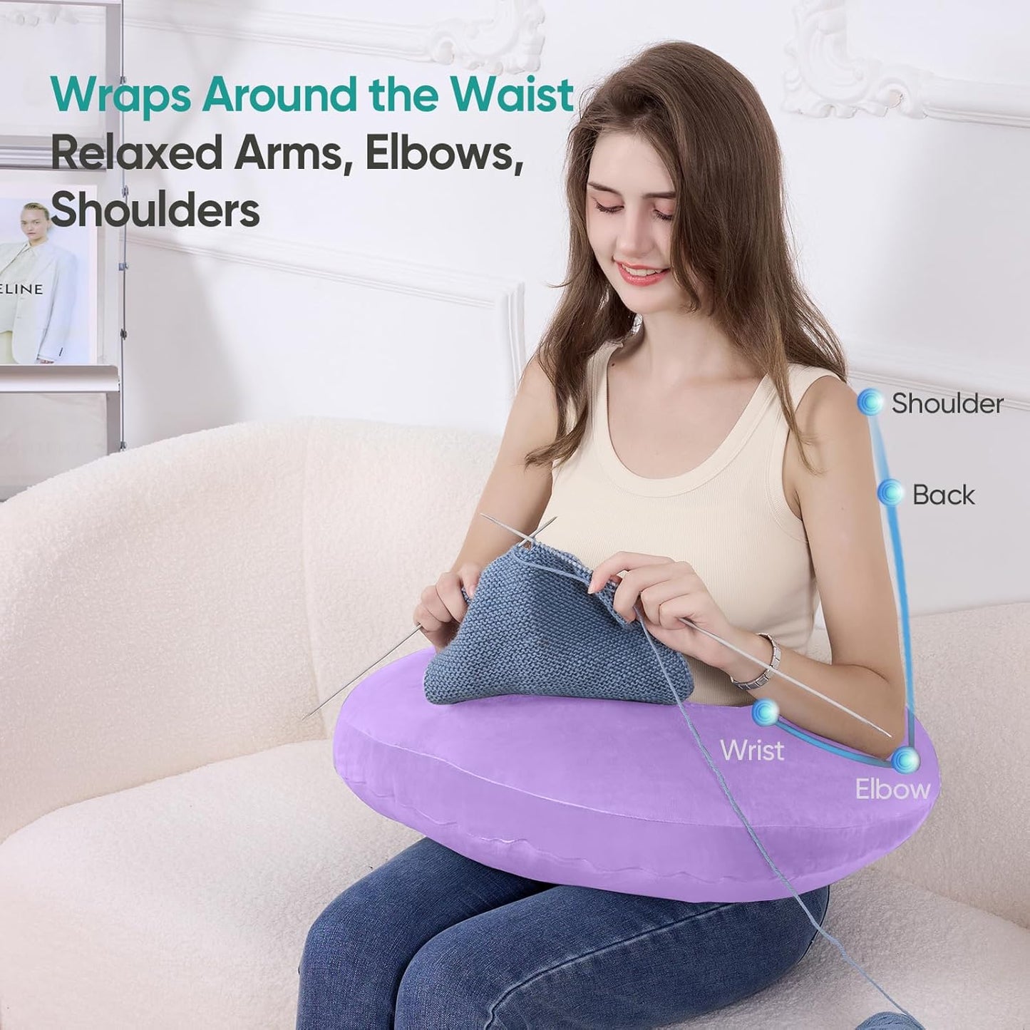 Reading Pillow for Gaming, Lap Desk Pillow Crochet Pillow Ergonomic Arm Support for Sitting in Bed or Couch, Pain Relief and Fatigue for Gaming, Reading, Crocheting, Playing & Working