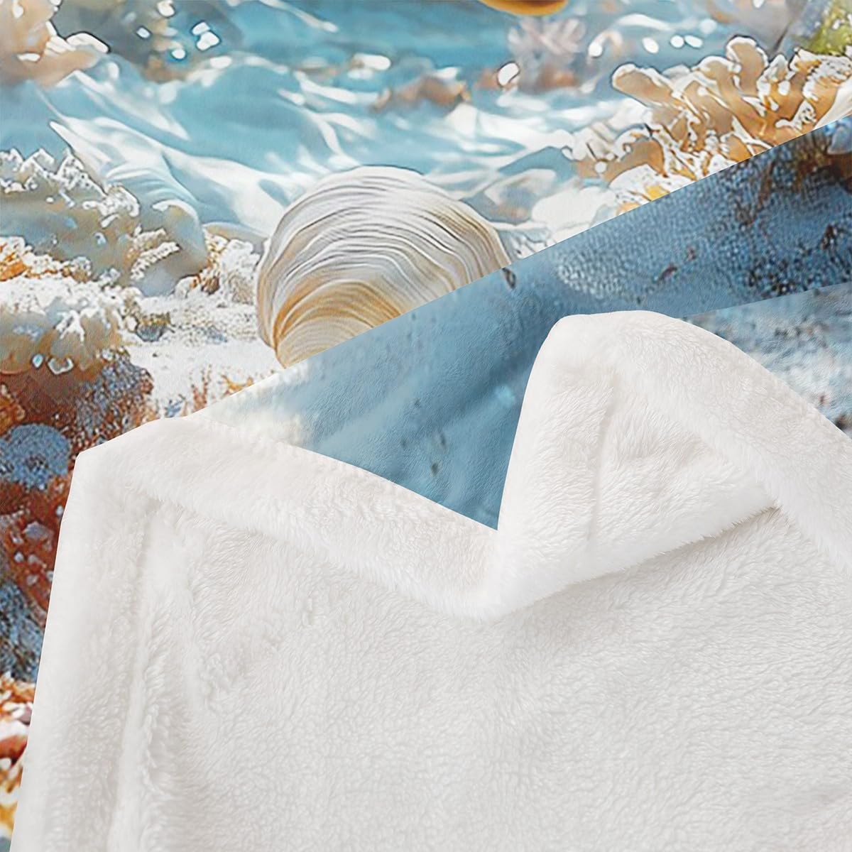 Erosebridal Sea Turtle Fleece Blanket Queen 90x90 Ocean Life Fuzzy Plush Throw for Sofa Tortoise Coral Sherpa Blanket Summer Hawaii Theme Pattern All Season