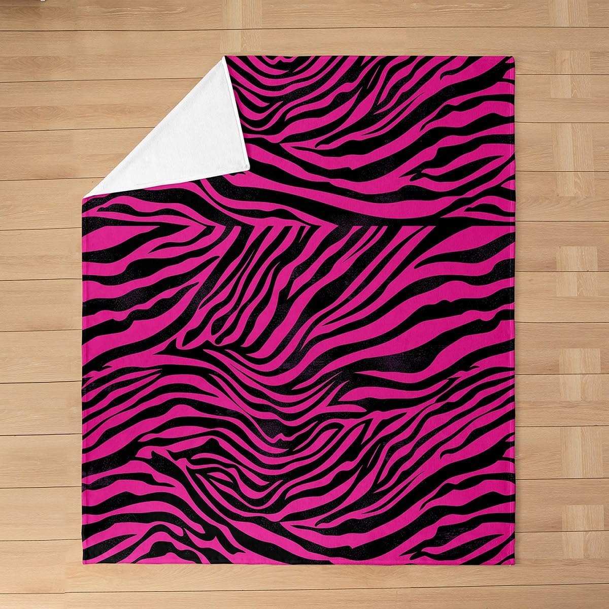 Feelyou Zebra Blanket Queen 90"x90" Animal Print Plush Throw Blanket for Kids Boys Girls Decor Hot Pink Flannel Fleece Blanket Abstract Art All Season Bed Blanket Stripes