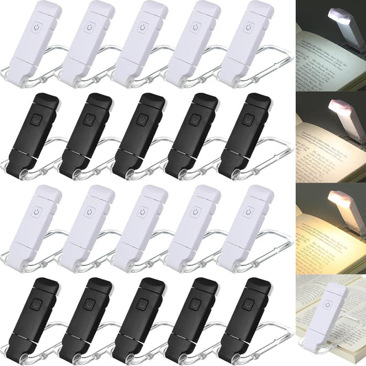 Retisee 20 Pack USB Rechargeable Book Light for Reading in Bed Foldable Clip on LED Booklight 3 Amber Colors &2 Brightness Dimmable Long Lasting Portable Bookmark Lamp for Book Lovers