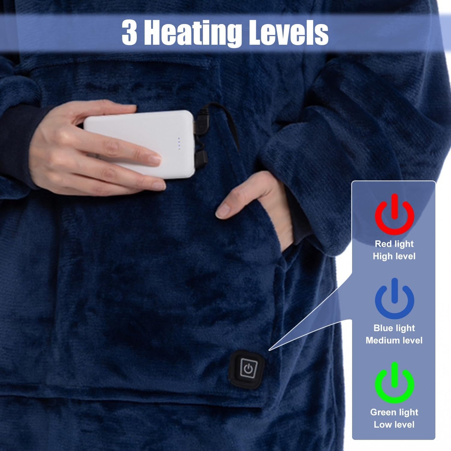 Heated Wearable Blanket Lazy Hoodie with Large Heating Area on Back Electric Heating Blanket Long Version