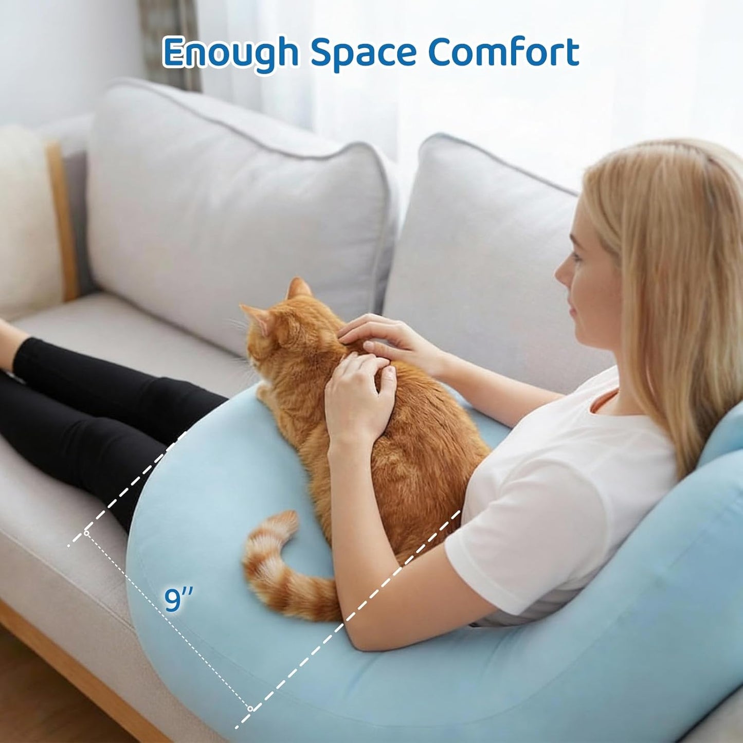 Crochet Pillow for Lap Support - Reading Pillow for Laptop with Extra Back Pillow for Support, Enlarged Gaming Pillow for Lap, Multi-Purpose Reading Pillow for Gaming/Working/Crocheting, Cooling Blue