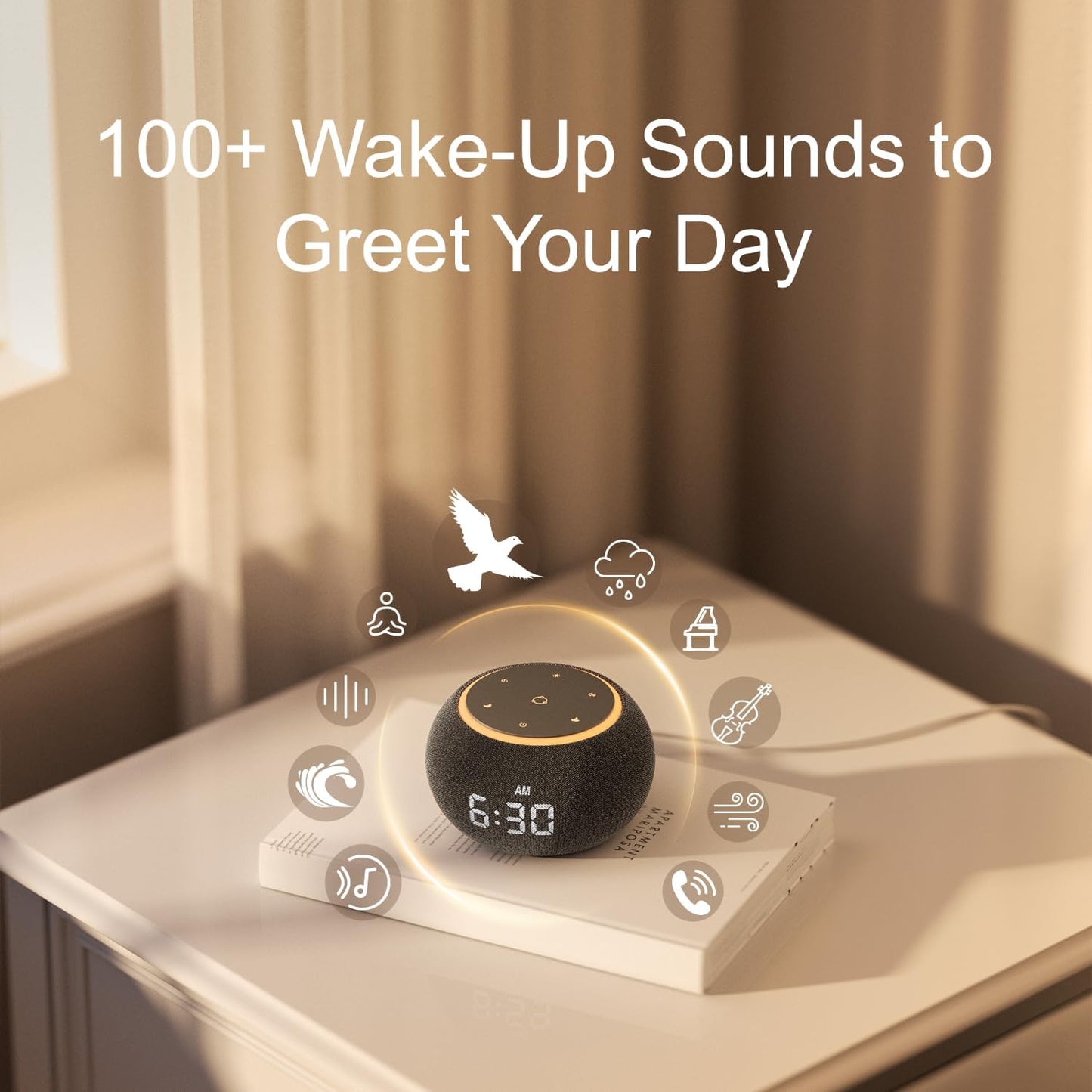 Hotmoon Alarm Clock with Sound Machine for Sleep, Luna Pro Dual-Stage Alarm, 507 Relaxing Sounds, Smart Night Light & Timer, Pink Green Brown White Noise Machine for Sleeping Adult Office Plug in