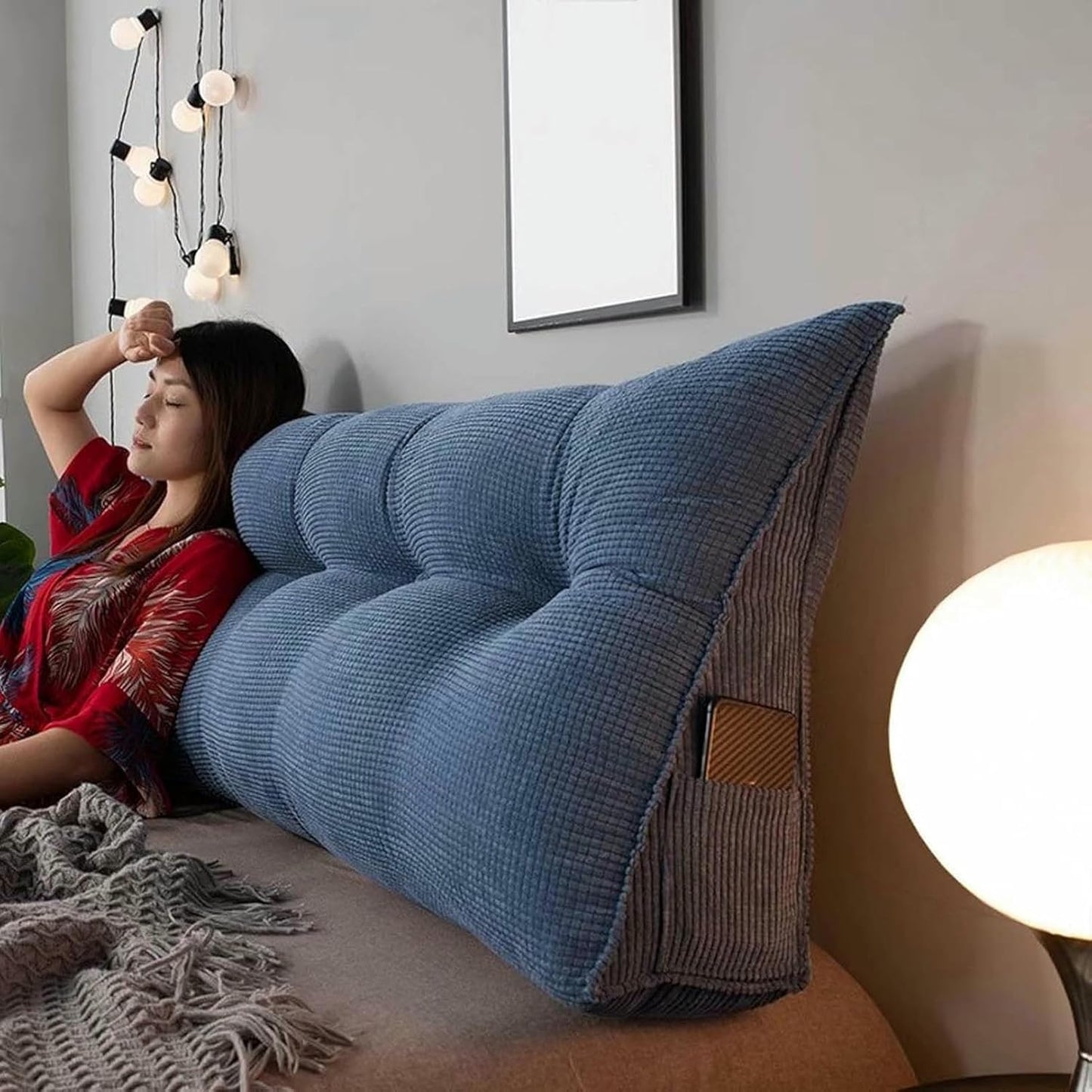 Headboard Reading Wedge Pillow, Bolster Triangular Headboard Wedge Backrest, Breathable Stretch, for Hotels, Sofa Beds, Tatami, Sofas, Rocking Chairs