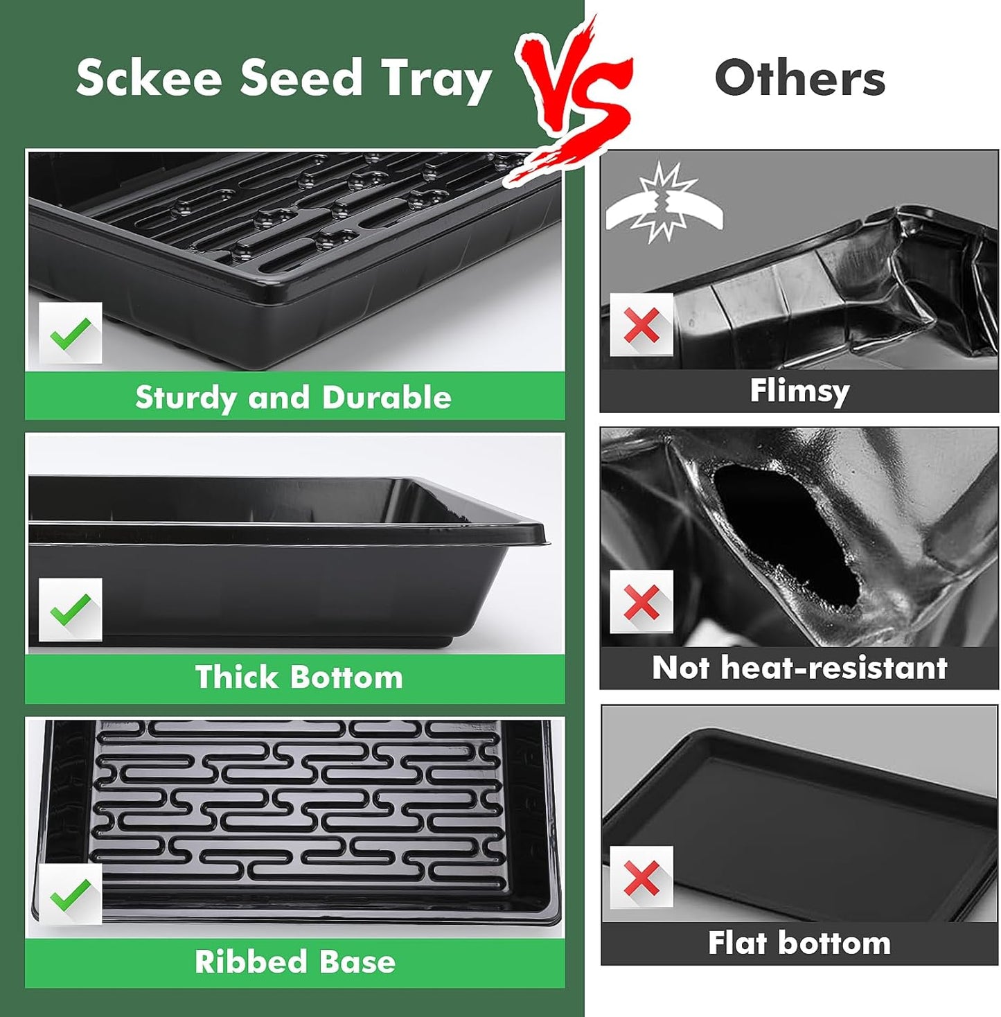 Sckee Upgraded 10 Pack Plant Growing Trays Seed Starting Tray Microgreens Growing Trays Seedling Plant Germination Starter Tray Transplant Fodder Flats, No Holes, No Leakage, Reusable (1017)