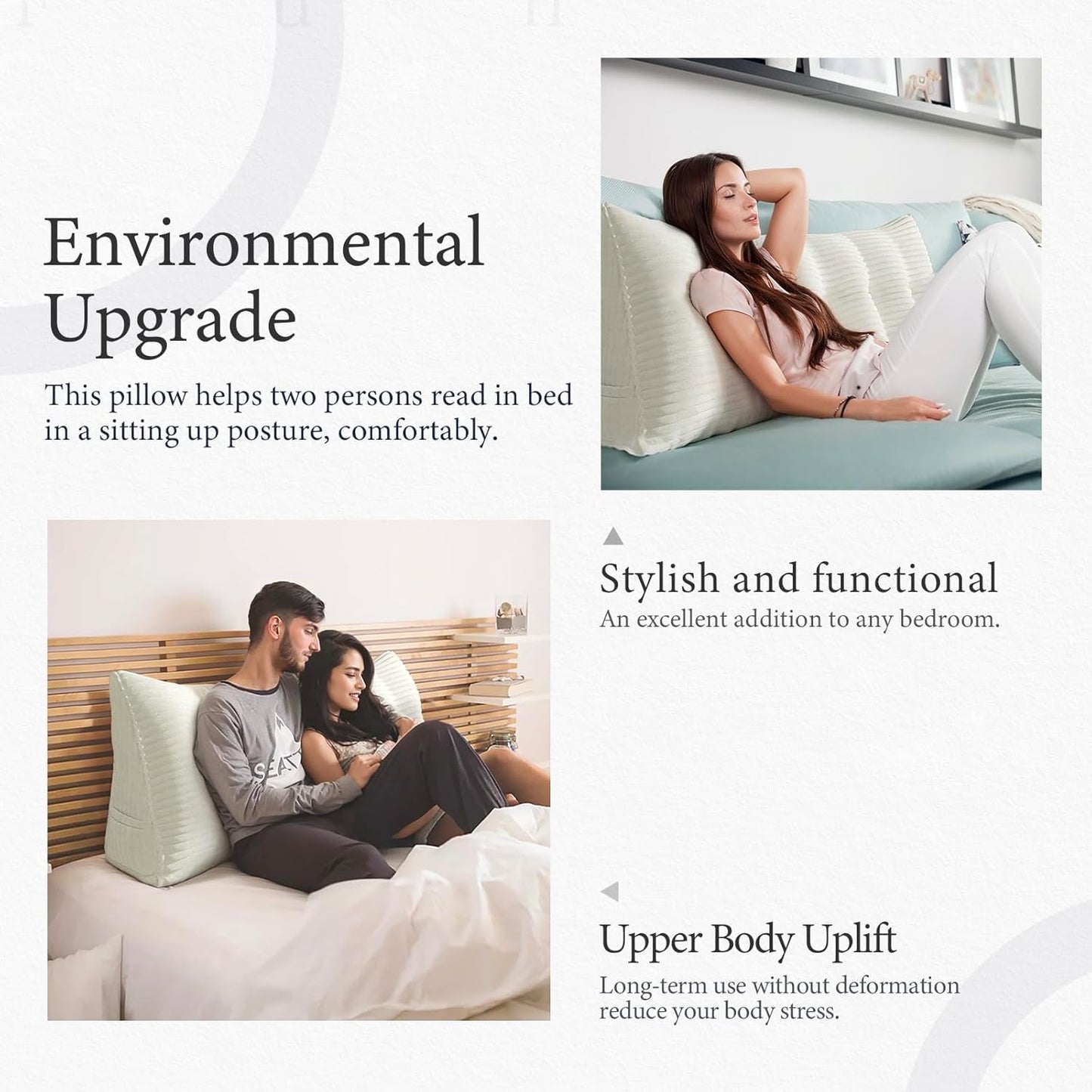 Fully Stuffed Thicken Headboard Pillow Full Padded Headboard Soft and Firm Support Large Bolster Triangular Bed Wedge Pillow Backrest Positioning Bed Rest Reading Pillows for Bed Corduroy White