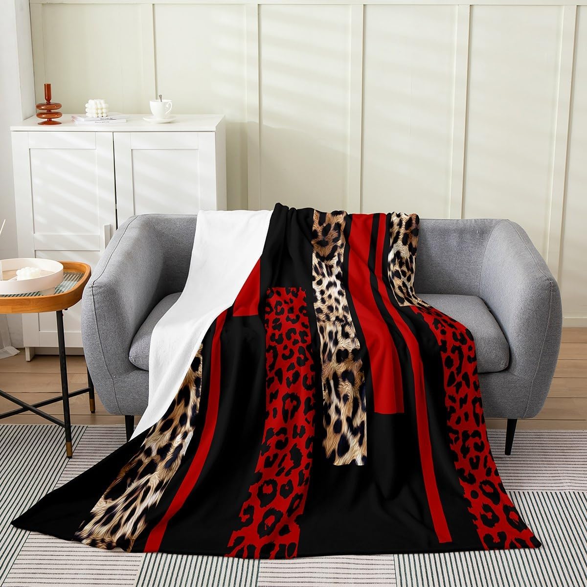 Castle Fairy Leopard Print Throw Blanket Red Brown Black Stripes Rustic Flannel Blanket for Teens Adults Women Wild Animal Cheetah Skin Print Bed Blanket for Bedroom Sofa Twin 60x80