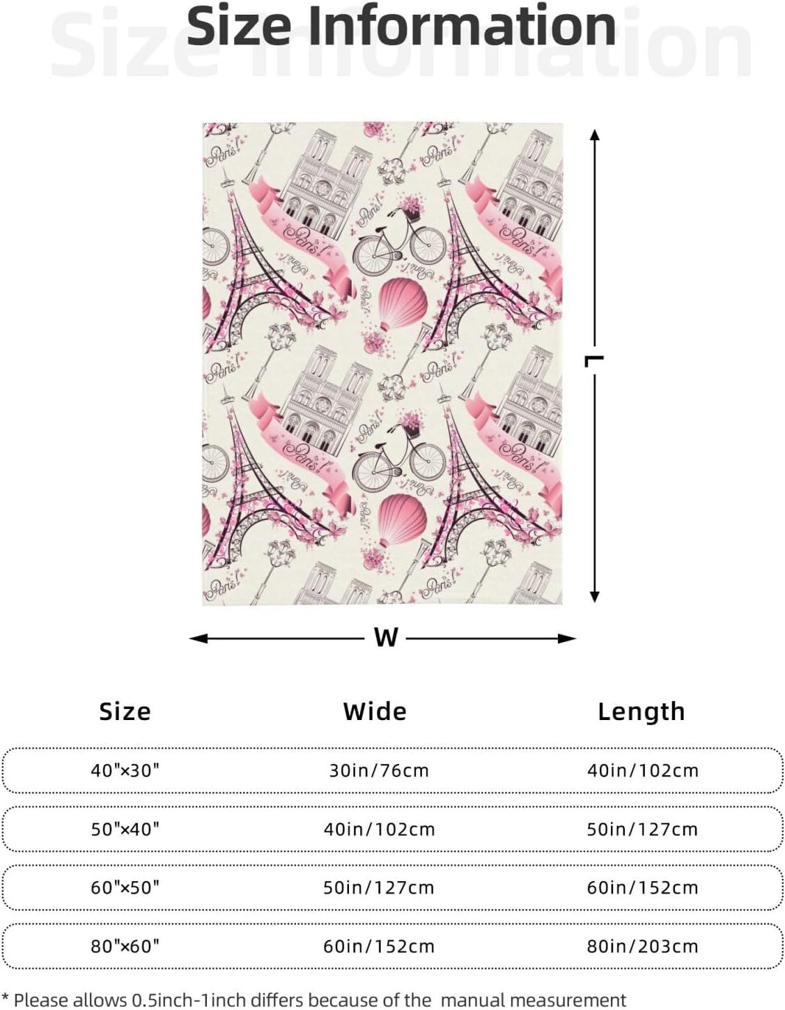 Paris Eiffel Tower Bed Blanket Ultra Soft Paris Valentine's Day Theme Throw Blanket All Season Warm Light Weight Cozy Plush Blankets for Home Bedroom Sofa Chair Travel, 40"X50"