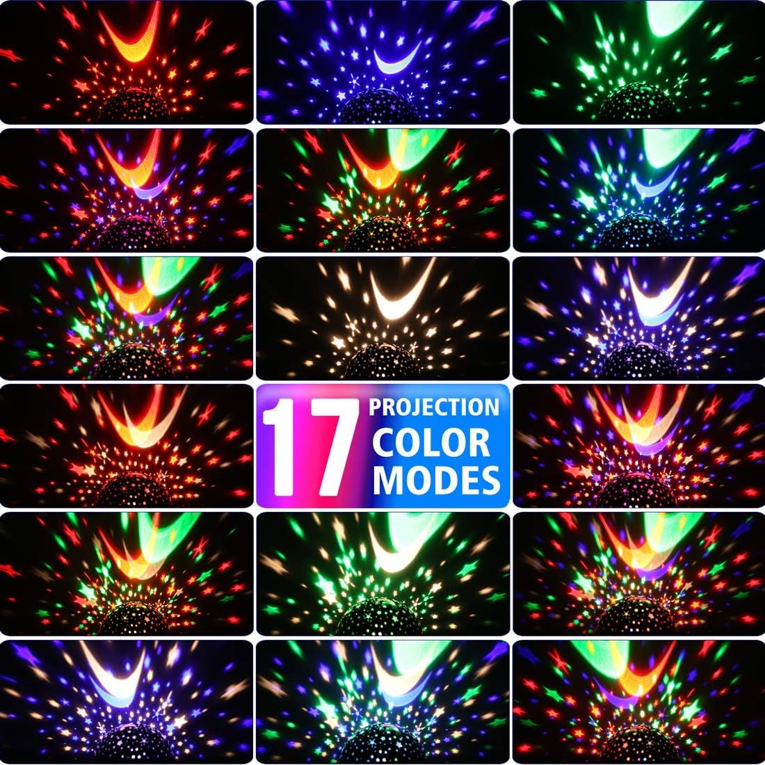 Star Projector Night Lights for Kids, Fun Gifts for 1-4-6-14 Year Old Girl and Boy, Projection Lamp for Kids Bedroom Ceiling, Stars and Moon for Child Asleep Peacefully (White)