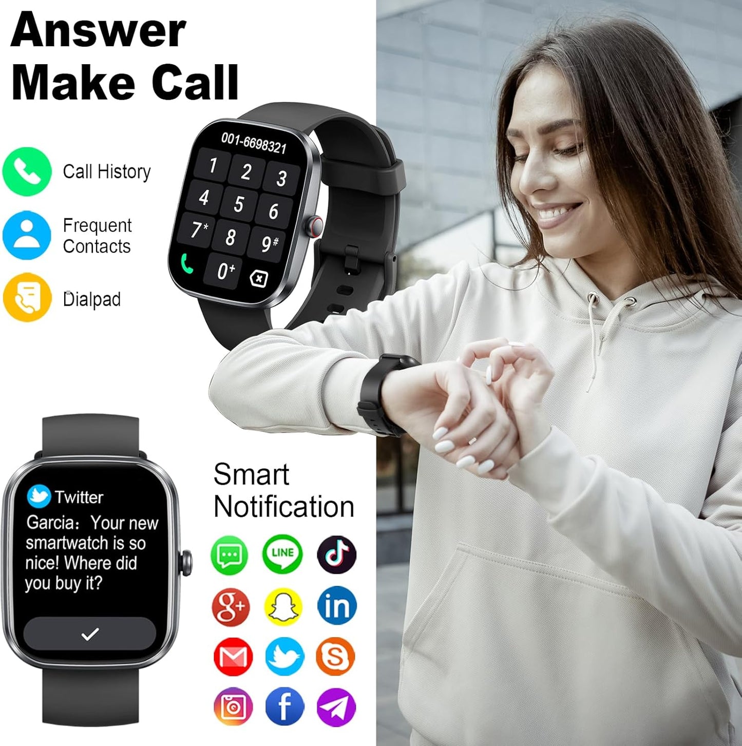 Smart Watch(Answer/Make Call), 1.91" Smartwatch for Men Women, 2026 Fitness Watch with 110+ Sport Modes, Fitness Activity Tracke with Pedometer/Sleep Monitor/Heart Rate/IP68 Waterproof,for Android iOS