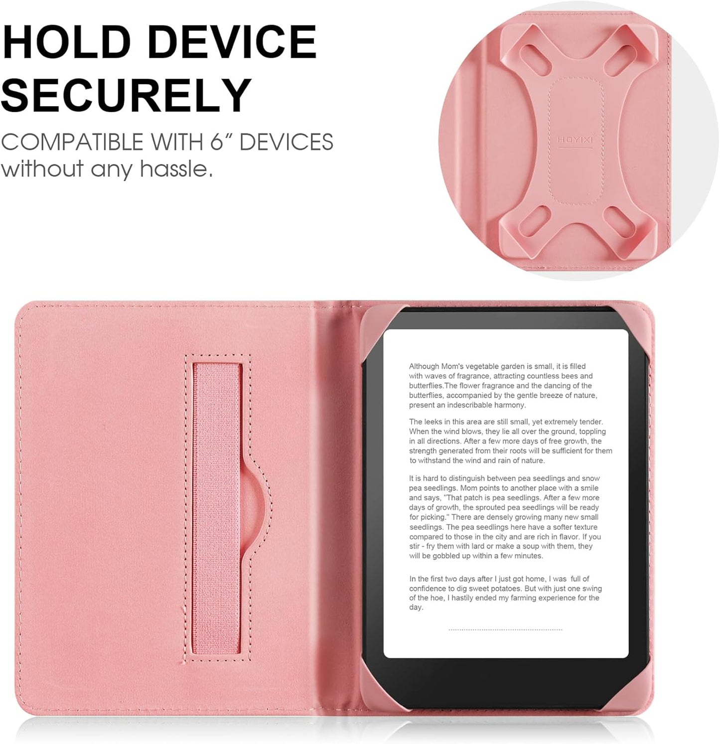 Universal Case for 6 inch Kindle eReader Compatible with Paperwhite(2015/2018)/Pocketbook and Tolino/Kobo Clara HD,6" eReader Protective Case Cover Elastic Rope,Pink