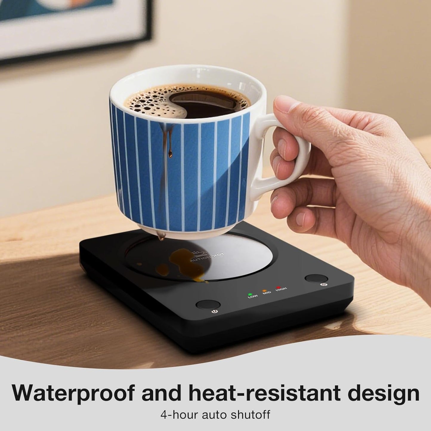 SEALON SLM03 Electric Coffee Mug Warmer - 3-Temperature Desk Cup Warmer with Auto Shut-Off (4 Hours) for Heating Coffee, Tea, Milk & Beverages
