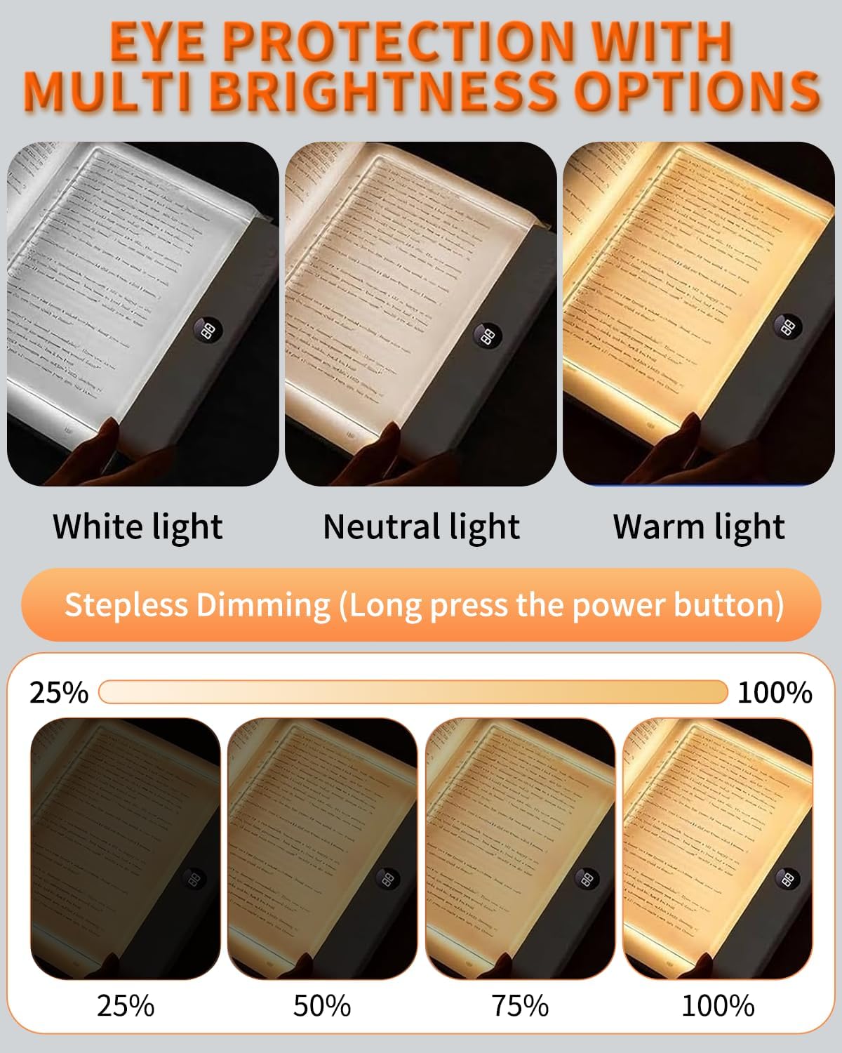 Book Light Rechargeable Clear LED Flat Lights for Reading in Bed at Night Smart Treasure Box with 3 Colors Timer Doodleable Study Lamp Dimmable Panel Plate Full Page Eye Protection Bookish Gift(White)