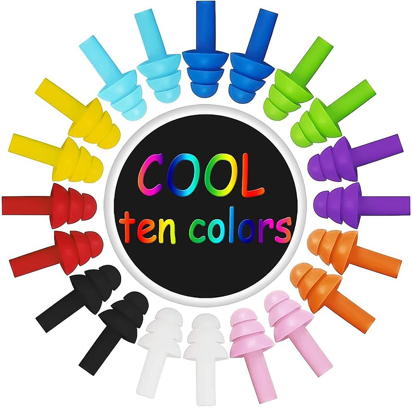 10 Pairs Swimming Earplugs Silicone Noise Cancelling Ear Plugs Reusable Waterproof Earplugs with Case for Swimming and Sleeping, 10 Assorted Colors