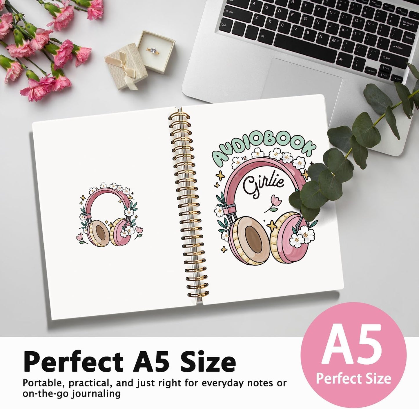 Audio Book Girlie Notebook, Audio Book Lover Gifts Notebooks for Note Taking, Audiobook Reading Journal for Books Lovers, Audiobook Reader Journals for Writing, 5.5x8.3 Inch