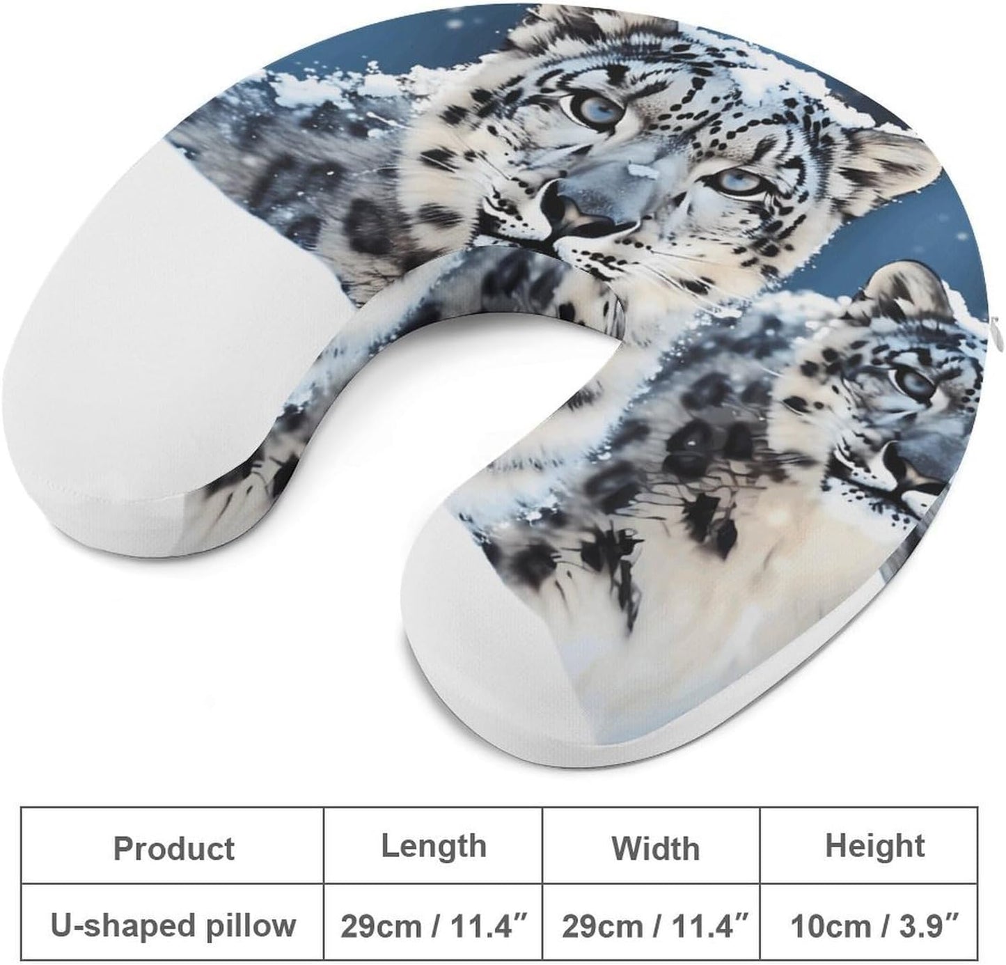 Blue Eyed Snow Leopard Neck Pillow Memory Foam U Shaped Pillows Portable Pillows for Shoulder Travel Head Support Pillow with Concealed Zipper for Airplane Car Home Office