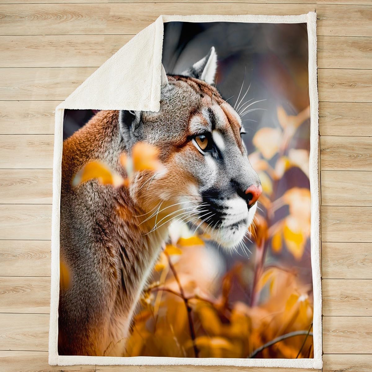 Feelyou Lion Duvet Cover 3D Safari Animal Blanket American Wild Cat Throw Blanket for Boys Girls Children Teens Room Decor Cougar Fleece Blanket Autumn Twin 60"x80" Sherpa Blanket