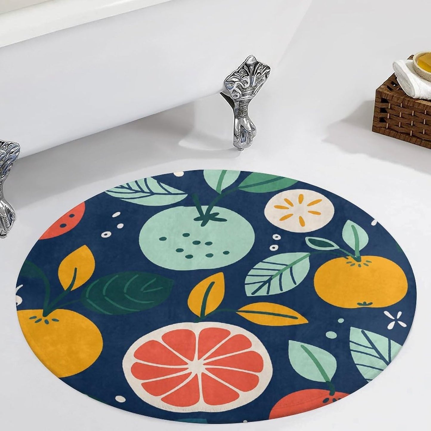 Hand Drawn Fruits Circle Rug Retro Luxury Coral Velvet Floor Mat Non Slip Soft Indoor Floor Carpet Comfy Thickened Area Rugs Modern Aesthetic Minimalist Carpets for Home Decor