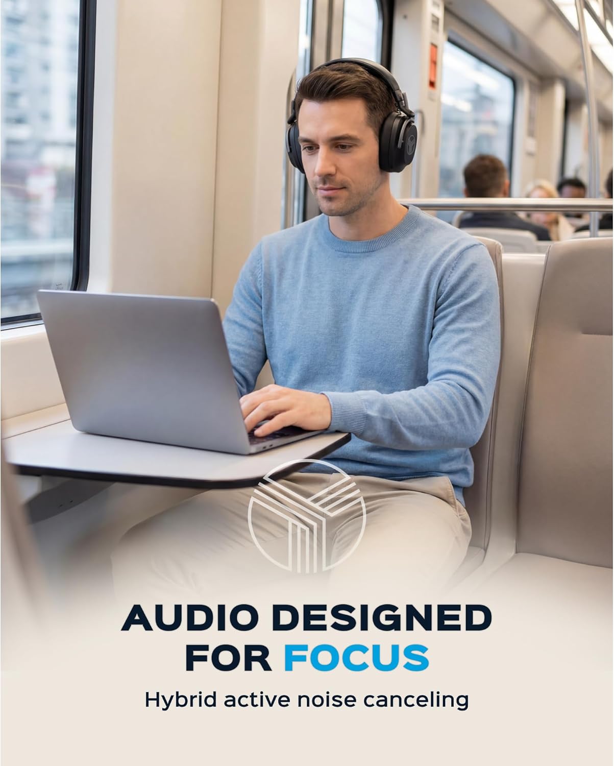TREBLAB Bluetooth Headphones Over the Ear, Noise Cancelling, Hybrid ANC, 64H Battery, IPX4, Foldable Wireless Headphones with Mic, Lightweight, Work and Travel – U5