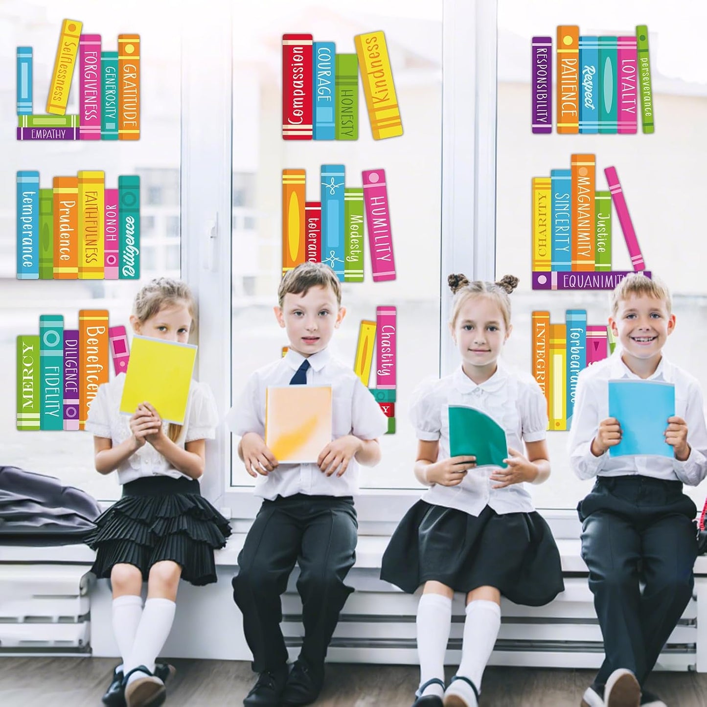 9 Sheets Colorful Book Window Clings Inspirational Book Print Wall Stickers Motivational Read Books Wall Art Reading Classroom Decor for Back to School Classroom Library Home Mirror Glass Decorations