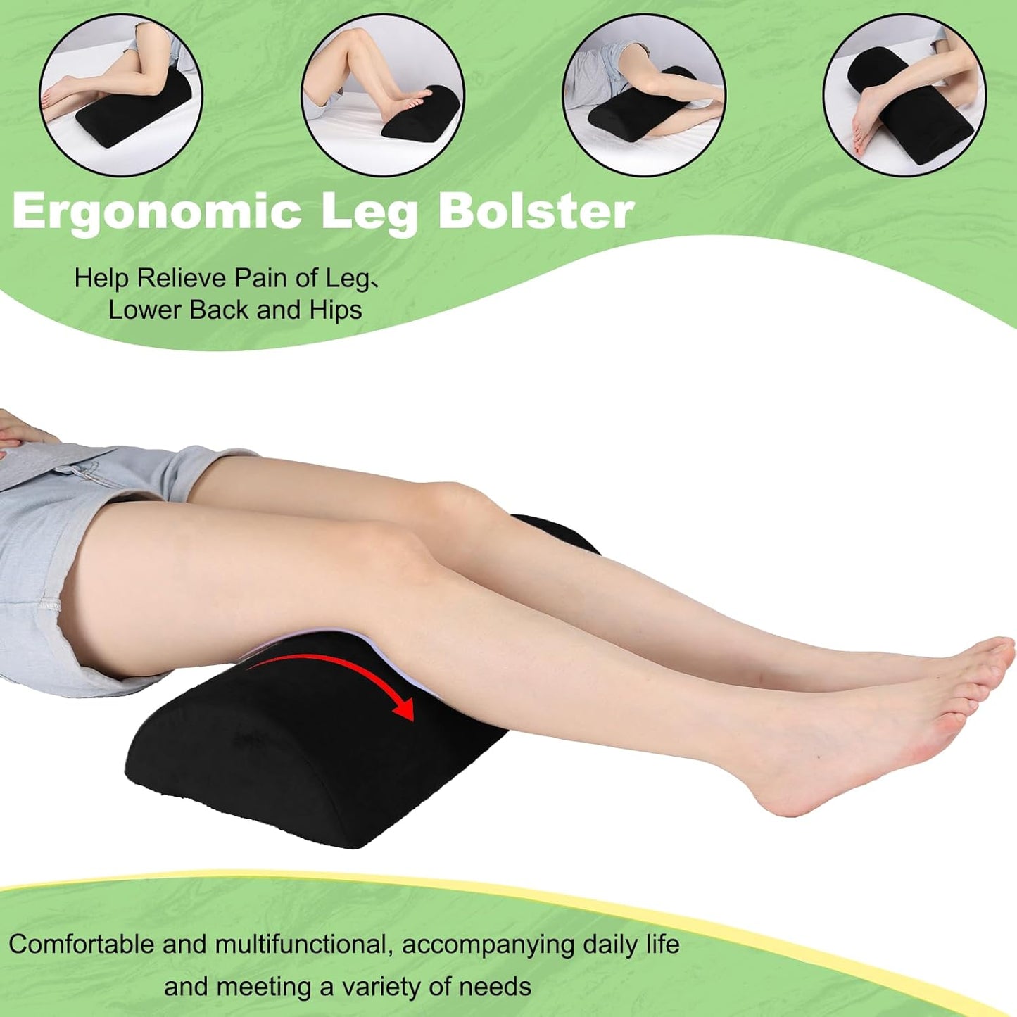 Recliner Foot Pillow High Resilience Foam - Leg Pillow for Sleeping Soft and Supportive Half Moon Bolster Pillow Recliner Pillows for Headrest Back Lumbar Support and reducing heel pressure (Black)