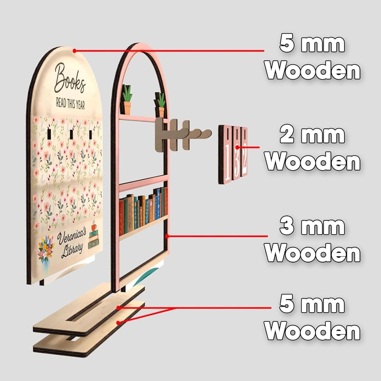 Books Read Counter, Wooden Reading Challenge Stand, Book Tracker for Club Members, Students, Teachers, Writers, Readers, Library, Christmas Stocking Stuffers